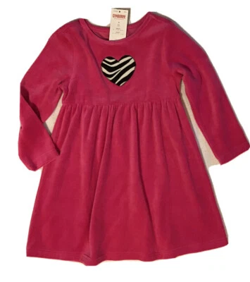 Gymboree Valentine 4 WILD ONE PINK VELOUR LONG SLEEVE DRESS ZEBRA HEART NWT - Image 1 of 2