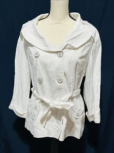 Elena Solano Jacket Women Size Large White Double Breasted Stylish Belted Jacket - Picture 1 of 6