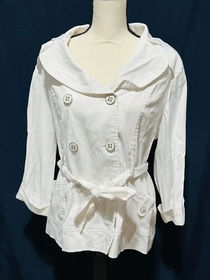Elena Solano Jacket Women Size Large White Double Breasted Stylish Belted Jacket - Image 1 of 4