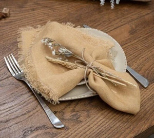 Napkins-Pure 100% Linen , Rustic Party Dinner Fringed Fabric Napkins Handmade - Picture 1 of 132
