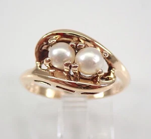 Anillo de perlas de oro amarillo vintage Estate piedra de nacimiento de junio anillo de 2 piedras regalo amigo - Imagen 1 de 6