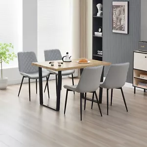 5 Piece Dining Table Set with 4 Grey Velvet Chairs Kitchen Furniture - Picture 1 of 11