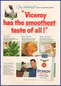 Vintage 1957 VICEROY Cigarettes Tobacco Cary Middlecoff Golf Champion Print Ad - Picture 1 of 1