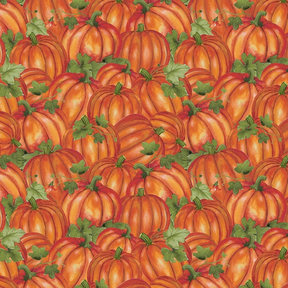 Autumn Fabric - Colors of Fall Leaf  Packed Orange Pumpkins - Wilmington YARD - Image 1 of 1