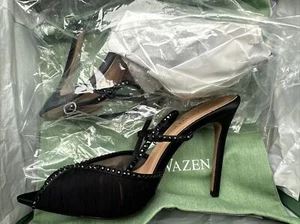 BRAND NEW Andrea Wazen Katy Sling Pumps Black SZ 37 Swarvoski SHIPS FREE 685$ - Picture 1 of 9