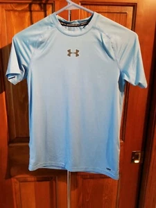 Under Armour T-Shirt Boy's Light Blue Fitted Heatgear Tee Youth Size Large - Picture 1 of 6