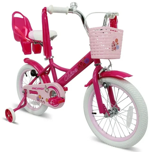 Rodas de treinamento seguras para bicicletas femininas Princess 16" e para-lamas de sino de freio para bonecas - Imagem 1 de 4