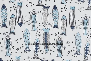 100% Cotton Fabric Indian Fish Block Print Running Cloths Fabric Dressmaking - Picture 1 of 3