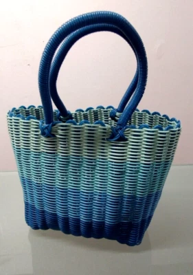 Vintage Basket Purse Cute 70s Colors 60s Unique Handbag Well Made Ice Cream Blue - Image 1 of 4