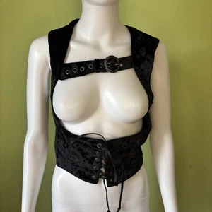 DOLLS KILL WIDOW BLACK VELVET BUCKLE LACE UP VEST SIZE XXL - Picture 1 of 8