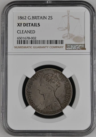 1862 Great Britain Florin NGC XF Details Rare Scarce Silver Coin Gothic Type 2S Cover