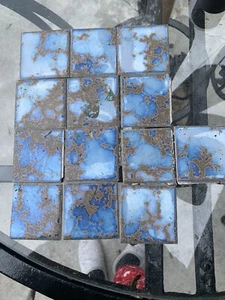 "Azulejos vintage azul claro/dorado marrón diseño 140 piezas envejecidos Japón 3""" - Imagen 1 de 13