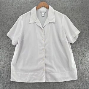 Top Susan Graver para mujer 1X Plus blanco con botones manga corta cuello todos los días - Imagen 1 de 11