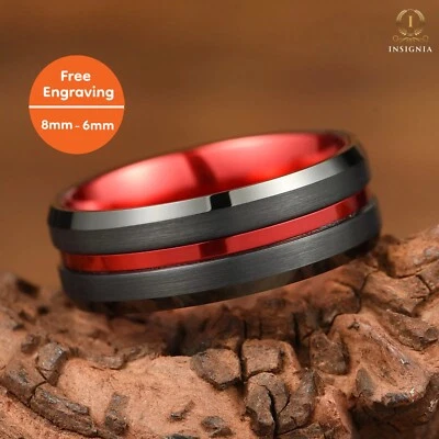 Феникс - красный и черный вольфрама обручальное кольцо для мужчин и женщин пожарного кольцо - Изображение 1 из 4