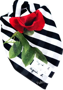 Agnes b Japan Baumwolltaschentuch rosa & gestreift schwarz-weiß 31,5 cm - Bild 1 von 3