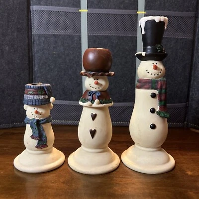 Portavelas vintage muñeco de nieve 3 trío vacaciones de Navidad Foto 1 de 4