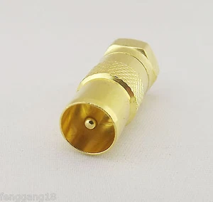 Cable coaxial recto dorado tipo F macho enchufe a PAL TV macho conector adaptador de RF - Imagen 1 de 3