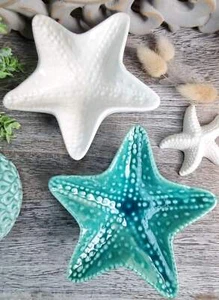 Coastal Ceramic Starfish Glazed Trinket Tray Bowls - Picture 1 of 17