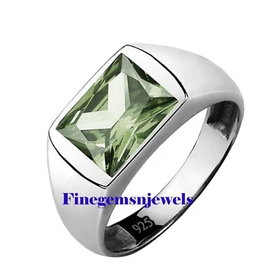 Natural Green Amethyst Gemstone with 925 Sterling Silver Gift Ring For Men's #84 - Изображение 1 из 4