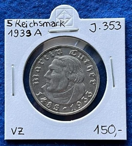 Drittes Reich 5 Reichsmark 1933 A Martin Luther J. 353 vorzüglich Silber - Bild 1 von 2