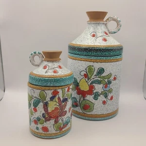 Tusca Italienische Kunstkeramik Kanaster Set 2 MCM Fratelli Sgraffito 50er Jahre Floral  - Bild 1 von 21