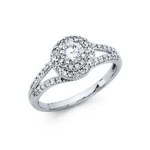 1.85 Ct Round Cut Halo Split Shank Engagement Wedding Ring Solid 14K White Gold - Picture 1 of 3