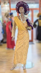 Orrezi Gold Taffeta lined African Net-lace Mono sleeve Maxi Bustier dress-DPXGNL - Picture 1 of 2