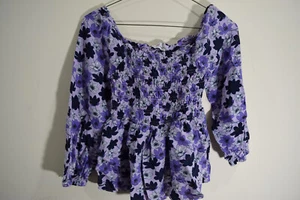 Vinyard Ranken lila Blumen Puffärmel gesmoktes Top Shirt MÄDCHEN L Cottagecore - Bild 1 von 8