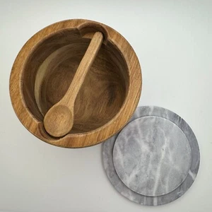 Salt Well Acacia Wood with Marble Lid & Wooden Spoon Kitchenado - Picture 1 of 13