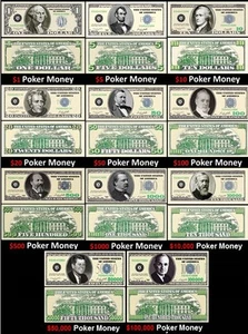A COMPLETE PLAY POKER MONEY DOLLAR BILL SET (11 BILLS) - Picture 1 of 1