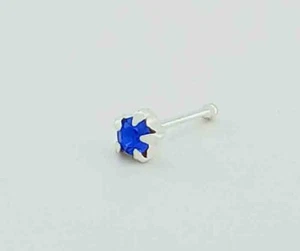 LAB CREATED BLUE SAPPHIRE NOSE STUD .925 SILVER - New With Tag - Picture 1 of 3