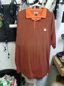 Clemson Tigers XXL Polo Orange Stripes Cutter And Buck - Picture 1 of 4