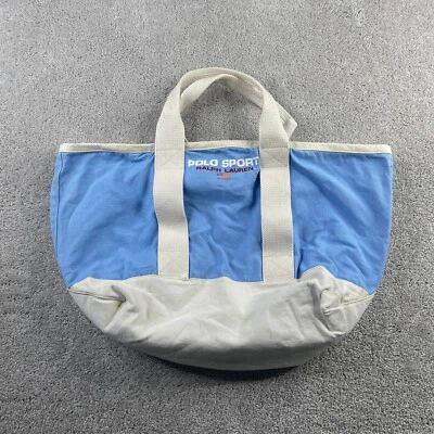 VINTAGE Polo Sport Ralph Lauren Tote Bag Blue White Canvas USA American Flag - Image 1 of 4