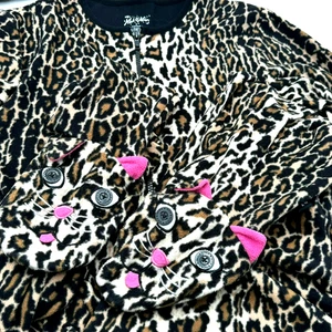 NICK & NORA Small Leopard Animal Print Cat Footed One Piece Pajamas Cozy Warm PJ - Picture 1 of 9