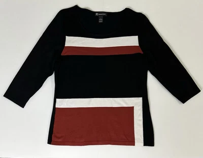 INC Women Size L Sweater Top Stripped Round Neck 3/4 Sleeve Pullover EUC - Image 1 of 4