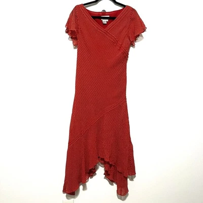 Adrianna Papell Womens Silk Midi Dress 12 Red Polka Dot 90s Y2K Party Feminine - Image 1 of 4