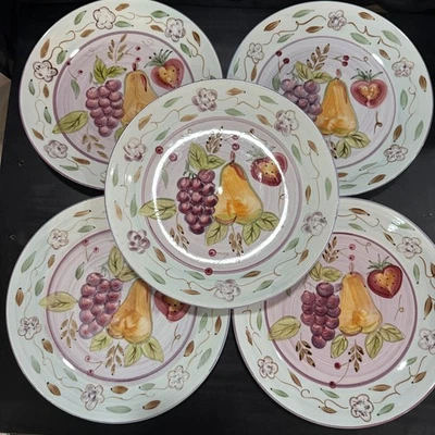 "Platos de cena de 10,5"" Gibson BELLA FRUITA RIM pintados a mano fresa pera uvas" Foto 1 de 2