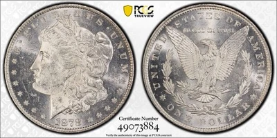 1878 7TF 7 Tail Feather Reverse 1879 PCGS MS62 Silver Morgan Dollar $1 US 56556A - Image 1 of 4