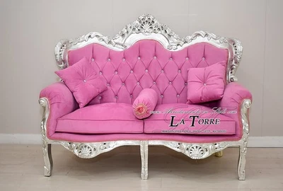 Divano Poltrona Germany Salotto Foglia Argento Barocco legno massello velluto fu - Immagine 1 di 4