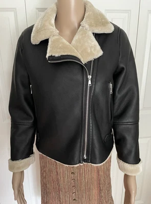 Zara Girls 11-12 152 cm Brown Faux Leather Faux Fur Lining Zippers Moto Jacket - Image 1 of 4