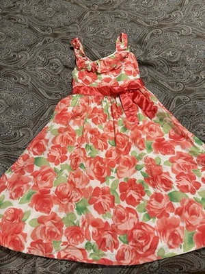 Girls Bonnie Jean Floral Orange/Peach Green Easter Dress Sizes 10 - Image 1 of 4