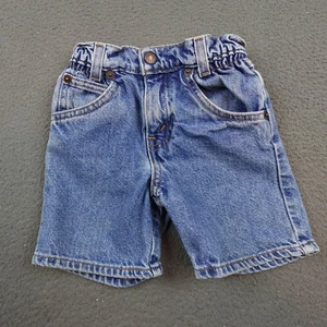 Vintage Levis Denim Shorts Kleinkind Jungen 24M blaue Jeans elastischer Bund orangefarbenes Etikett - Bild 1 von 9
