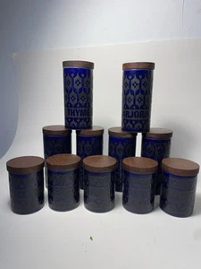Hornsea Spice Jars Heirloom Blue Black Wood Lids Vtg MCM 70s Retro Boho Lot - 11 - Picture 1 of 17