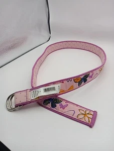 Kids Yoga strap Pink Butterfly Flowers Adjustable Fabric Belt D-Ring Size M - Picture 1 of 3