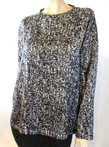 Blusa cuadrada con estampado de algodón de seda prisma negra/marfil L de Eileen Fisher $198 nueva con etiquetas - Imagen 1 de 10