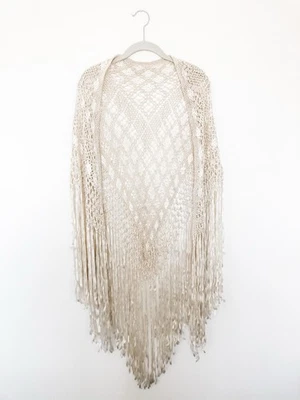 ANTIQUE HAND WOVEN 1920’S SILK Ribbon Shawl BOHO Wedding  VINTAGE FRINGE Flapper - Image 1 of 3