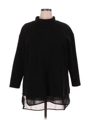 Suéter de cuello alto negro tallado con volantes para mujer 2X Plus Foto 1 de 2