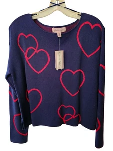 Neu mit Etikett Medium Philosophy Damenpullover Viskosemischung marineblau rot Herz - Bild 1 von 7