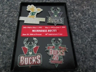 Conjunto de broches de basquete colecionáveis NBA Milwaukee Bucks 40º aniversário! - Imagem 1 de 4