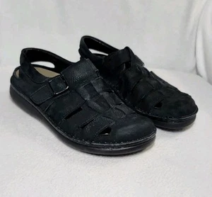 Birkenstock Footprints Fisherman Black Leather Sandals Men Size EU 41 US 7.5-8 - Picture 1 of 10
